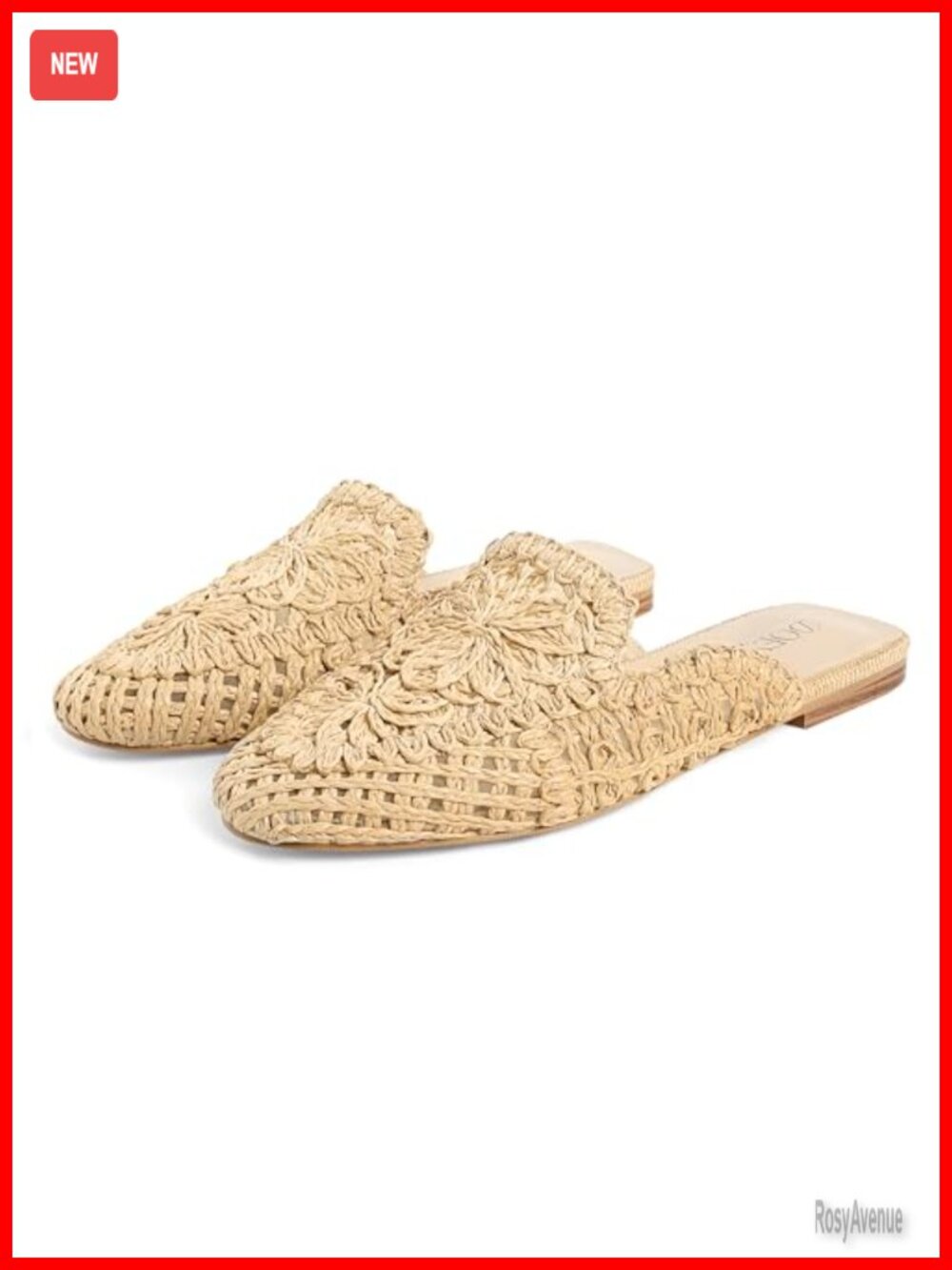 Woven Raffia Mules Square Toe Flat Mary Jane Slip On Comfortable Dressy Casual